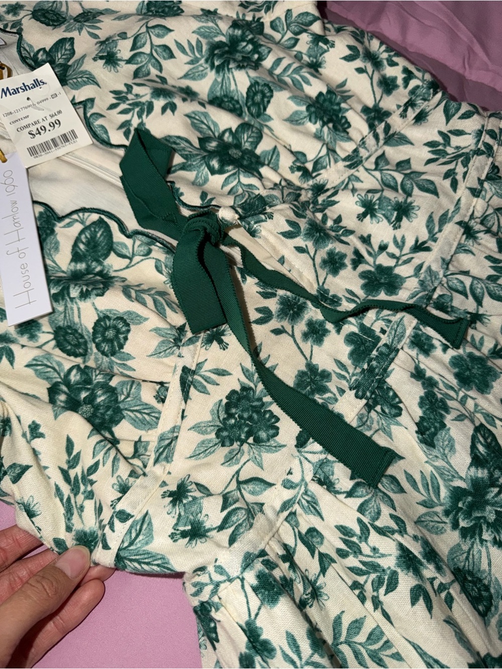 (NEW) House of Harlow 1960 - Cream Dress with Green Floral Print. - Picture 5 of 13